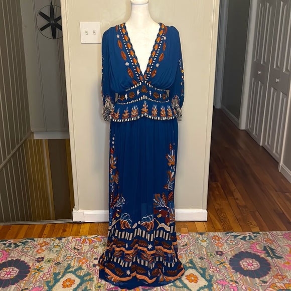Farm Rio Nature Beauty Blue Short Sleeve Maxi Dress NWT Size Small - Picture 5 of 11